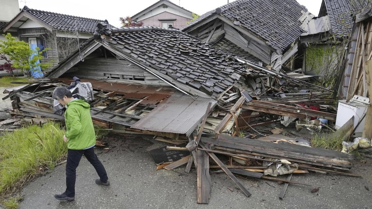 A house damaged by Friday's earthquake is seen in Suzu city, Ishikawa prefecture, central Japan Saturday, May 6, 2023. Credit: AP/PTI Photo