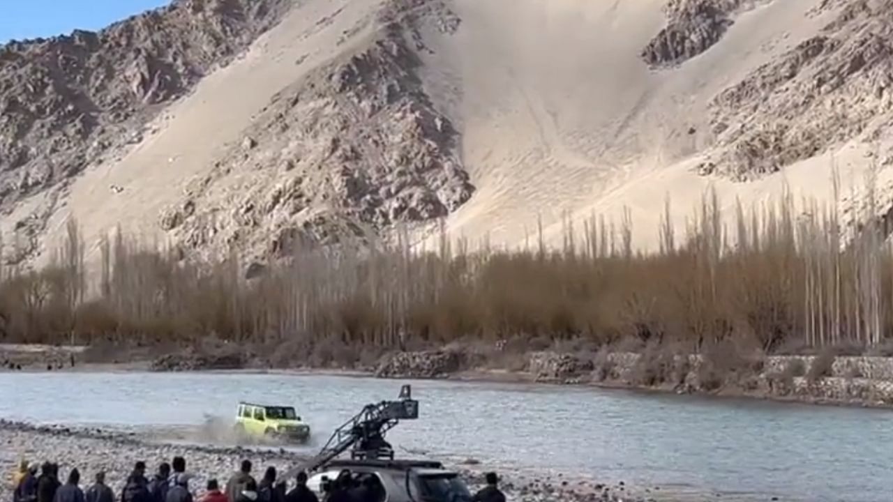 Screengrab from the TVC shooting video shared by the Ladakh MP. Credit: Twitter/@jtnladakh