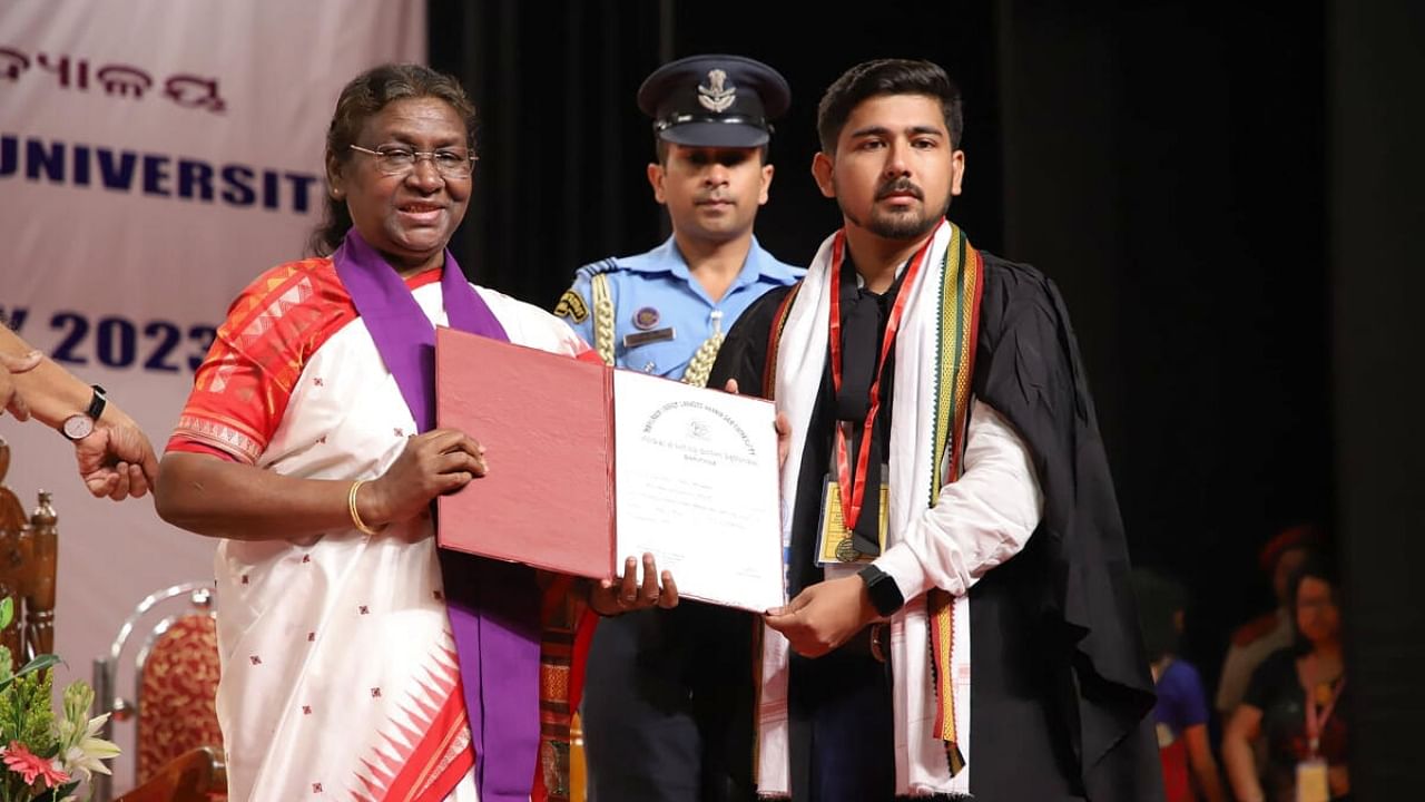 President Murmu at the 12th convocation of Maharaja Sriram Chandra Bhanja Deo University.  Credit: PTI Photo