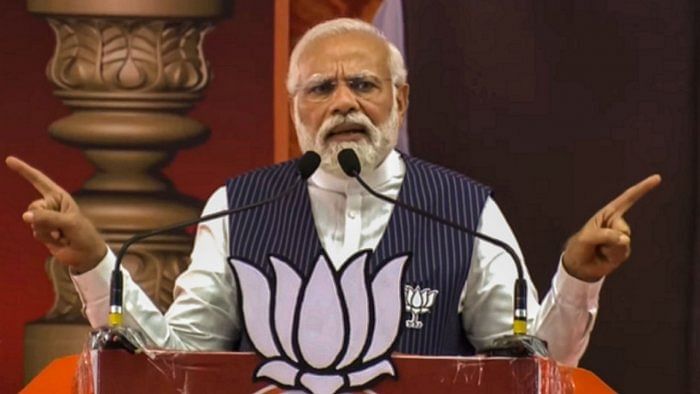 e Minister Narendra Modi speaks during a public meeting ahead of Karnataka Assembly elections, at Nanjanagudu in Mysuru district. Credit: PTI Photo