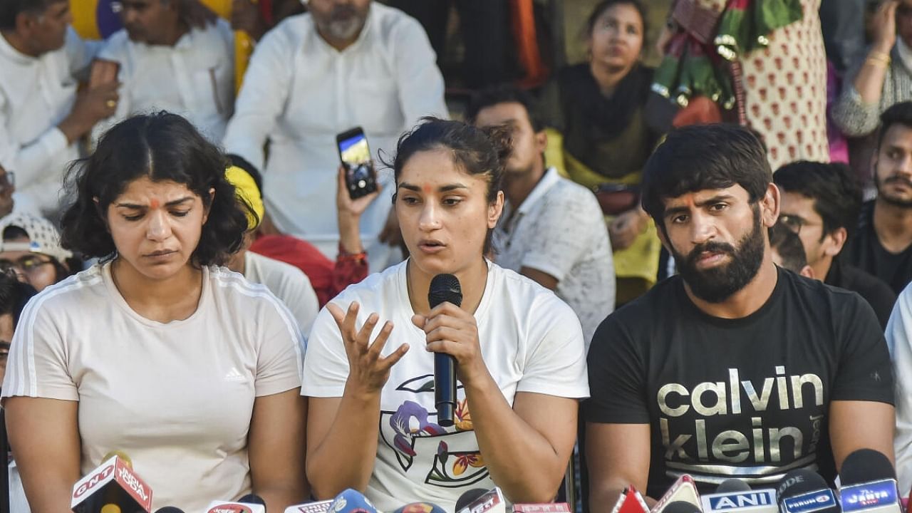 Vinesh Phogat, the world championship medallist, also hinted that the protest may become bigger if their demands are not met. Credit: PTI Photo
