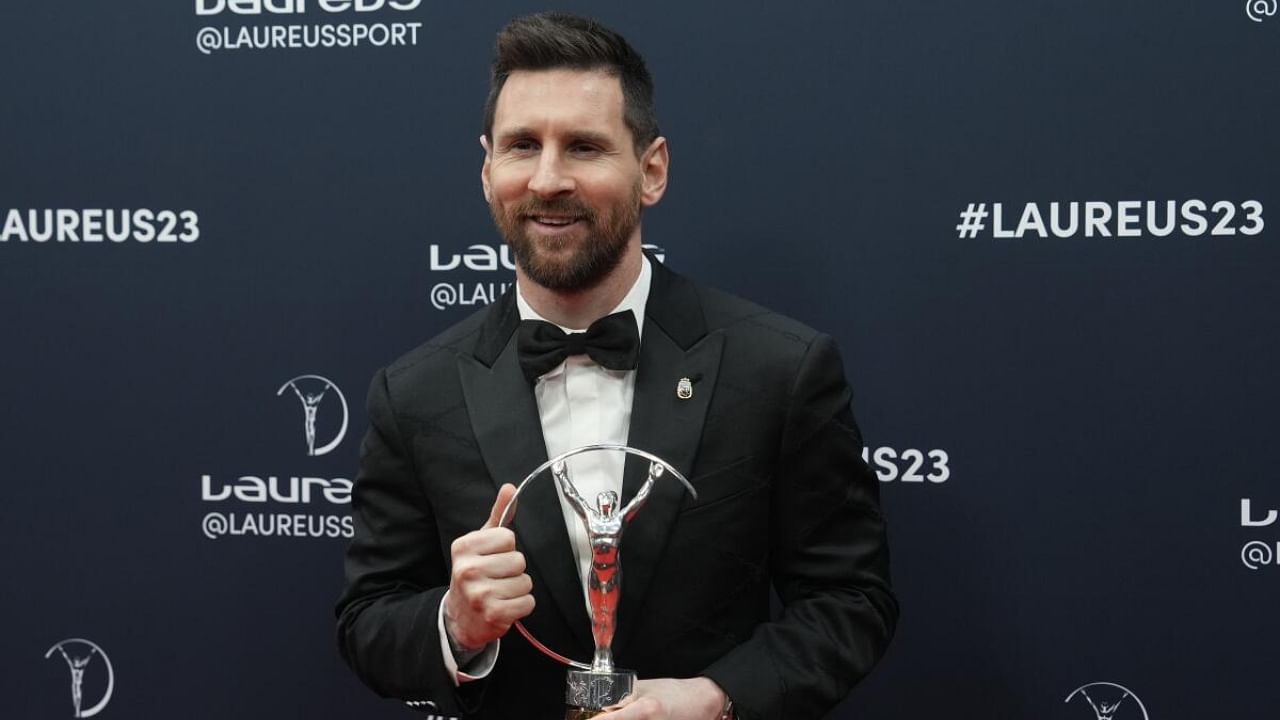 Lionekl Messi with the Laureus Award. Credit: AP/PTI Photo