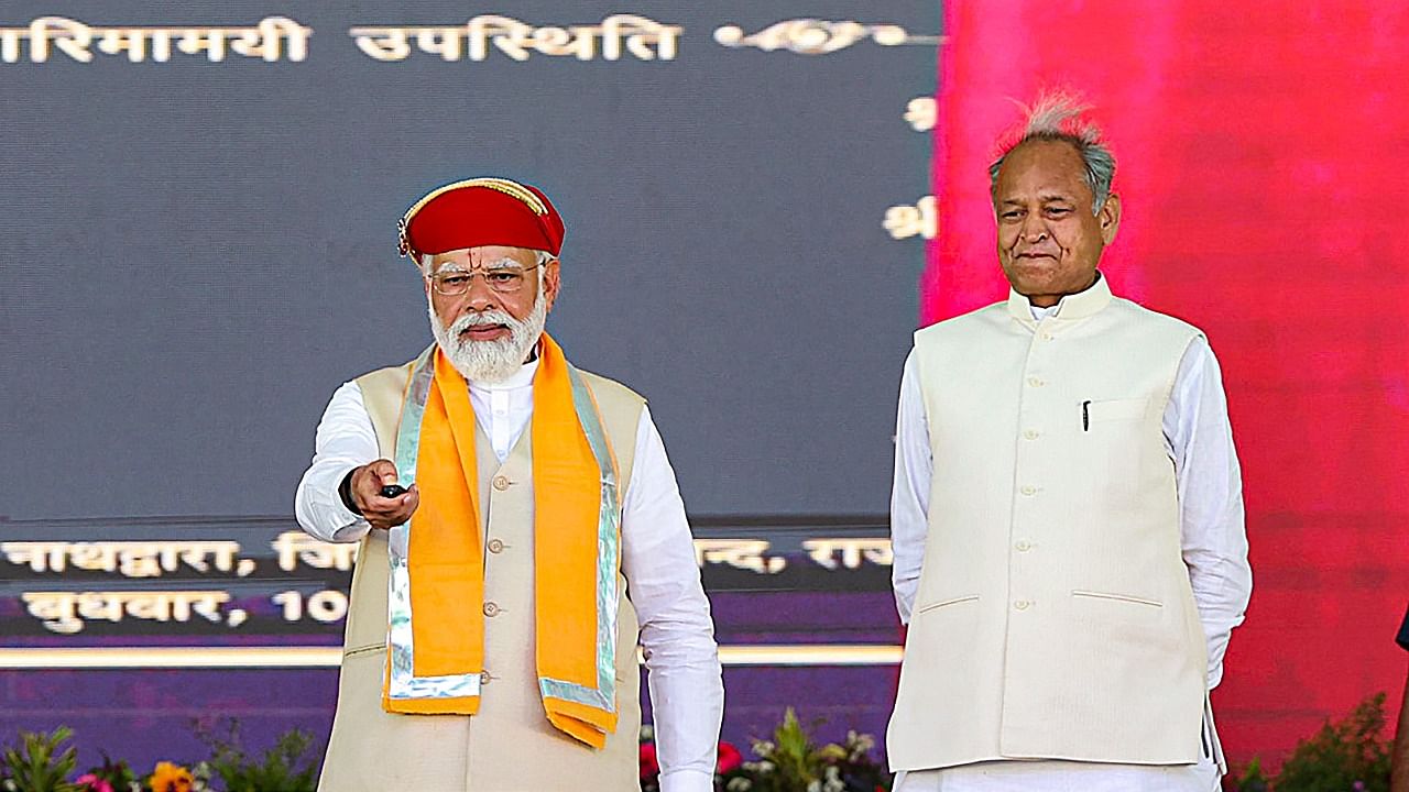 Prime Minister Narendra Modi with Rajasthan Chief Minister Ashok Gehlot. Credit: PTI Photo