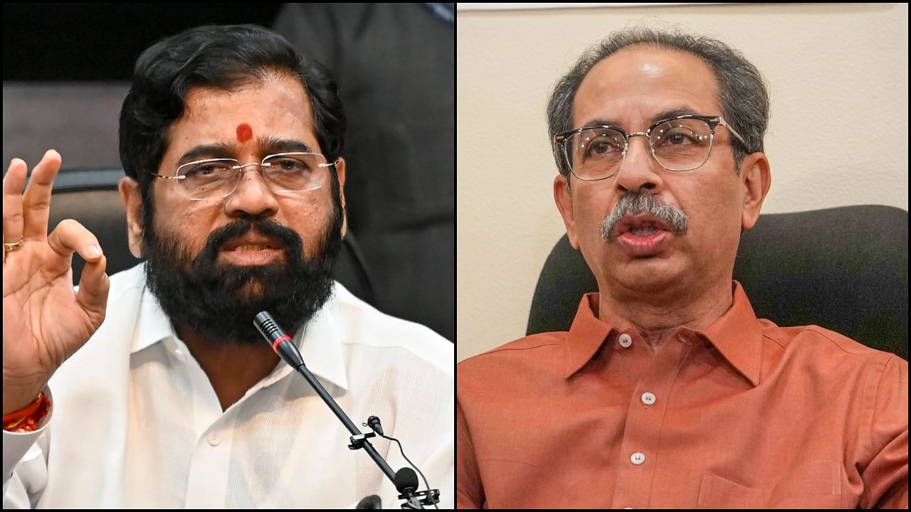 Maharashtra Chief Minister Eknath Shinde (L) and Shiv Sena (UBT) leader Uddhav Thackeray (R). Credit: PTI File Photos