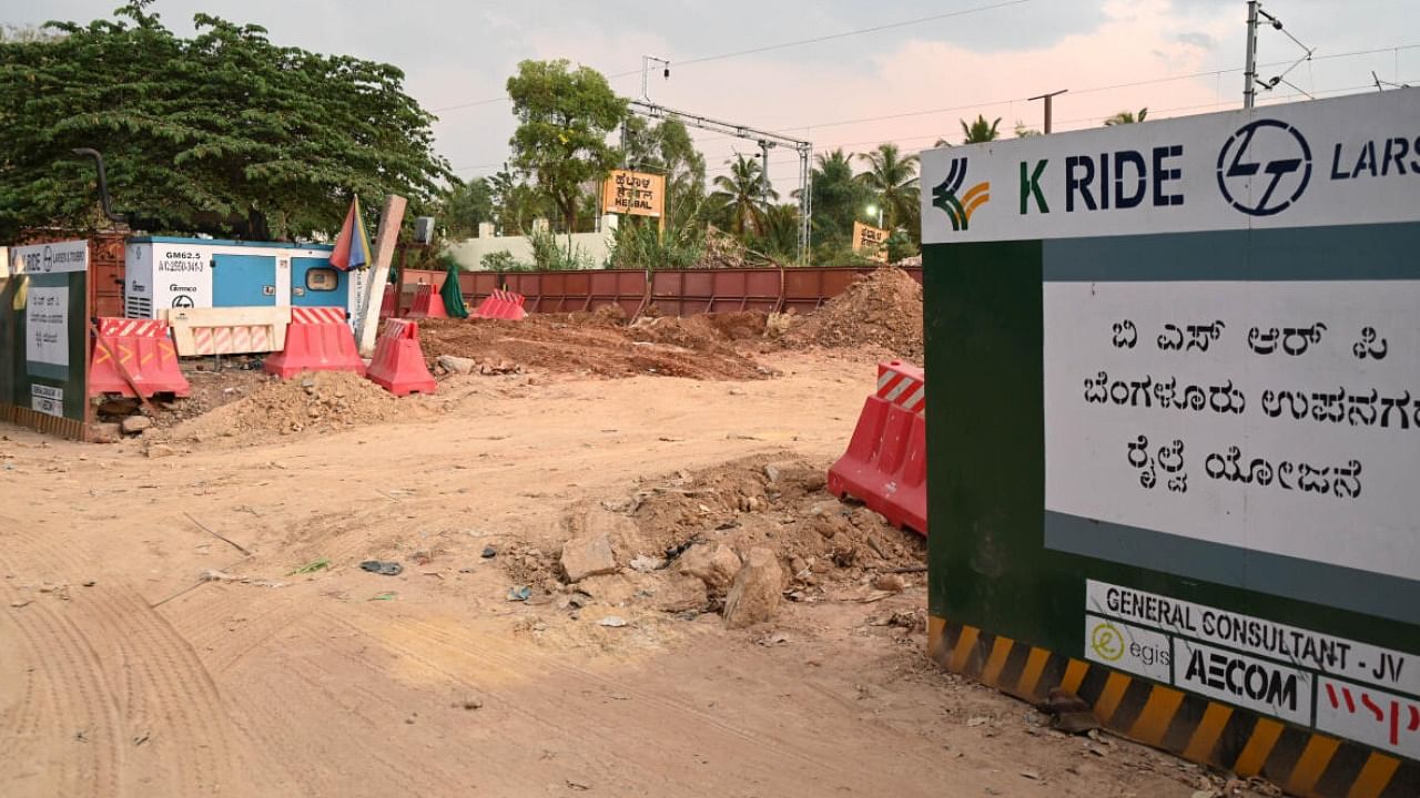 The suburban railway work is in progress near the Hebbal train station. DH PHOTO/B K JANARDHAN