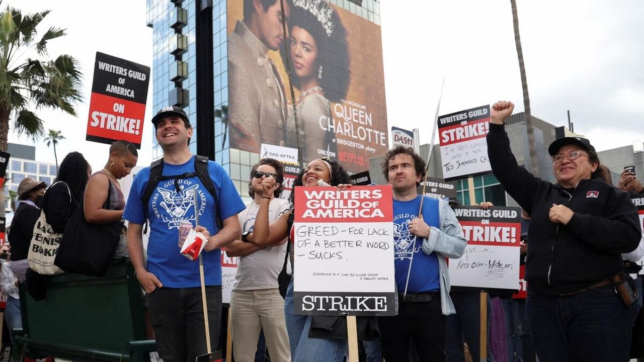 Writers Guild of America members and supporters protest outside Sunset Bronson Studios and Netflix Studios. Credit: Reuters Photo