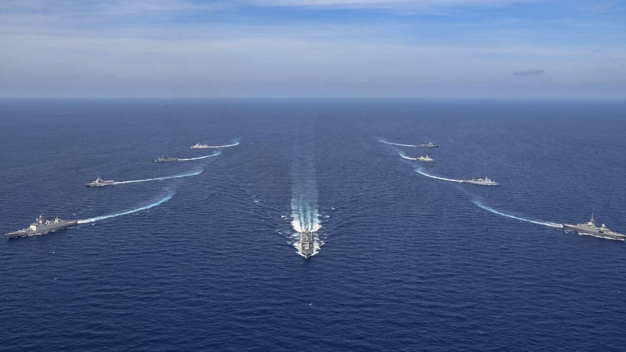 A glimpse from the inaugural ASEAN India Maritime Exercise. Credit: PTI Photo