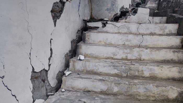 A file photo of cracks appearing at a house in Joshimath in January. Credit: PTI Photo