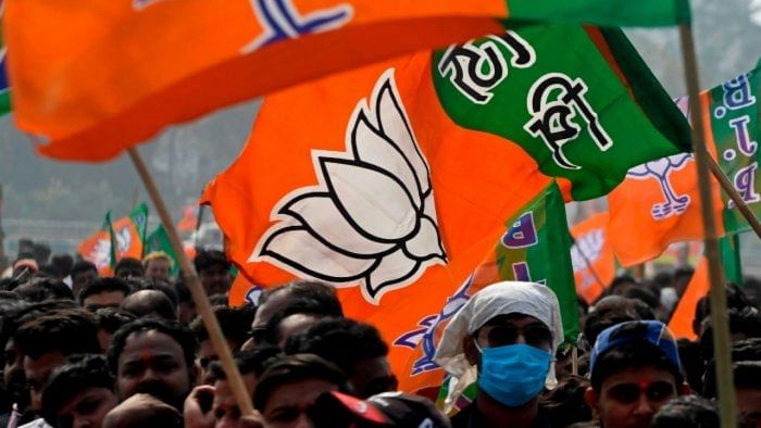 The party flag of the BJP. Credit: Reuters Photo