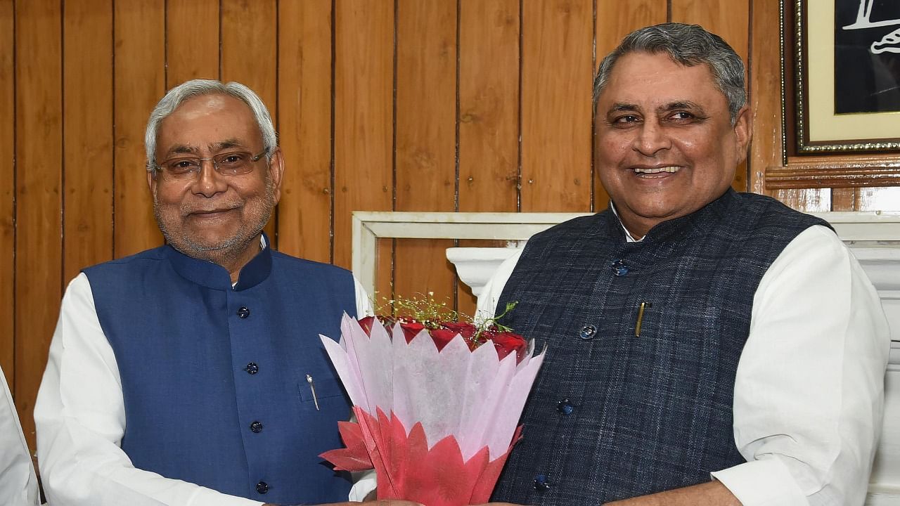 Bihar Chief Minister Nitish Kumar with Vijay Chaudhary. Credit: PTI Photo