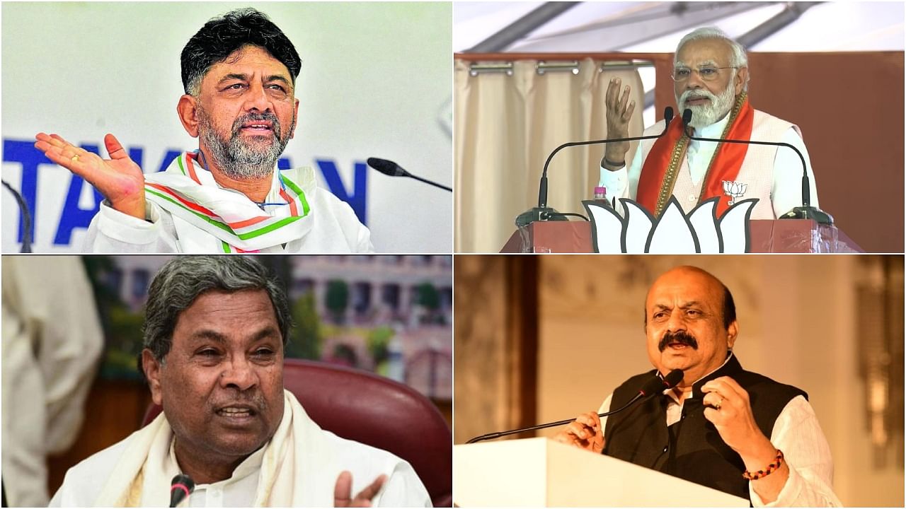 Karnataka Elections 2023 Result: Prime Minister Narendra Modi (Right Top), DK Shivakumar (Left Top), Siddaramaiah (Left Bottom) and incumbent Karnataka CM Basavaraj Bommai (Right Bottom). 