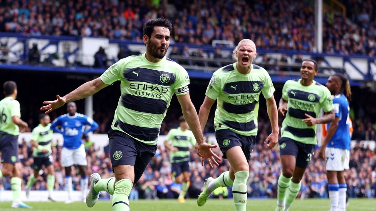 Manchester City's Ilkay Gundogan celebrates scoring their first goal. Credit: Reuters Photo