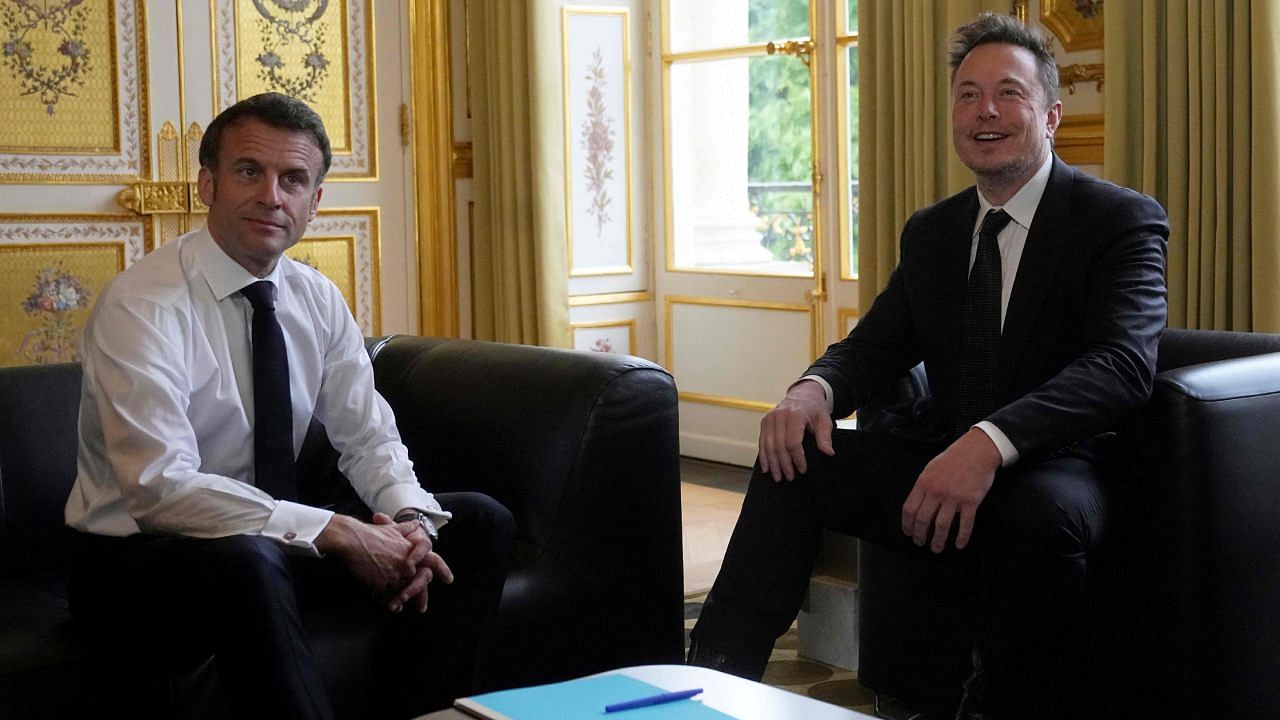 Elon Musk meets with France's President Emmanuel Macron. Credit: AFP Photo