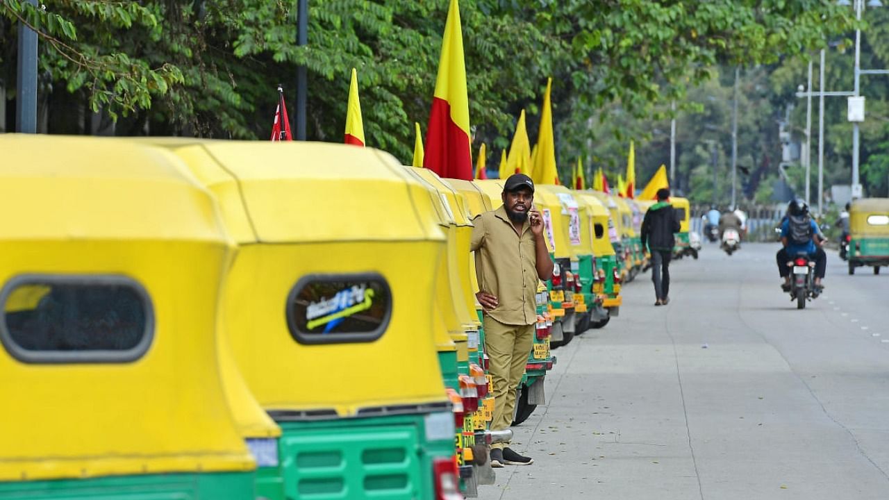 Introduced on a pilot basis in January, this will cover over three lakh auto-rickshaws in the city after its complete rollout. Credit: DH Photo