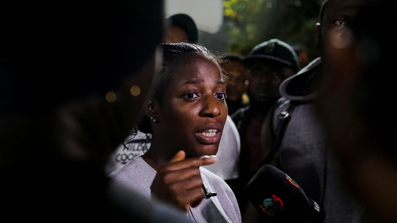 Nigerian Chef Hilda Bassey, 27, speaks to the press after attempting to break the Guinness World Record for the longest cooking time by an individual. Credit: Reuters