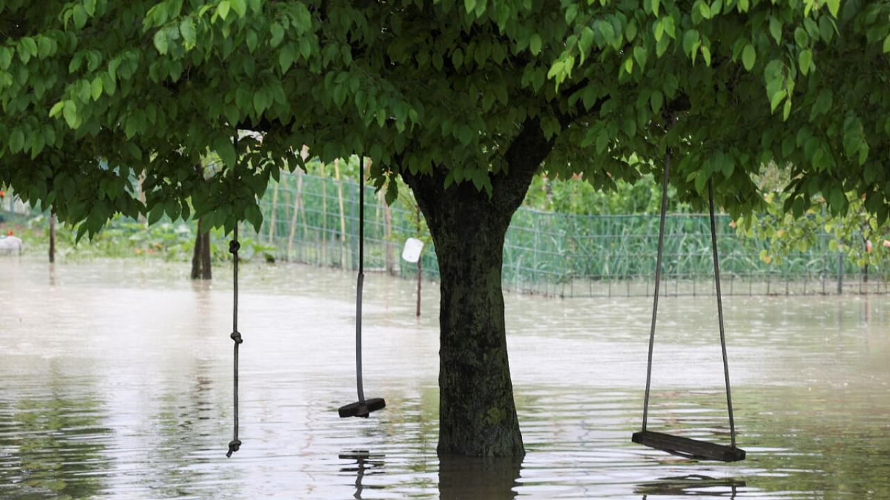 A tree with swings is submerged in water in the aftermath of a heavy rain that hit Italy's northern Emilia-Romagna region. Credit: Reuters Photo