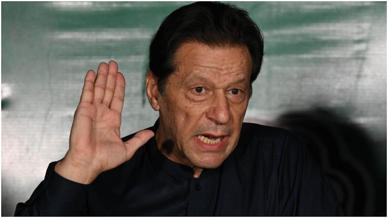 Former Pakistan's Prime Minister Imran Khan speaks to media representatives at his residence in Lahore on May 18, 2023. Credit: AFP Photo