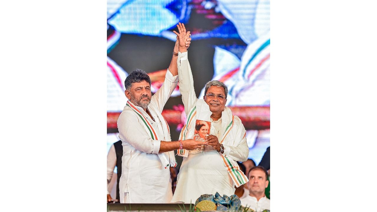 The leadership had several factors to choose Siddaramaiah over Shivakumar as Karnataka Chief Minister—a pan-Karnataka leader with appeal across communities that would help in Lok Sabha elections, strong support from Rahul Gandhi, administrative experience, clean image and backing of majority of MLAs. Credit: PTI Photo