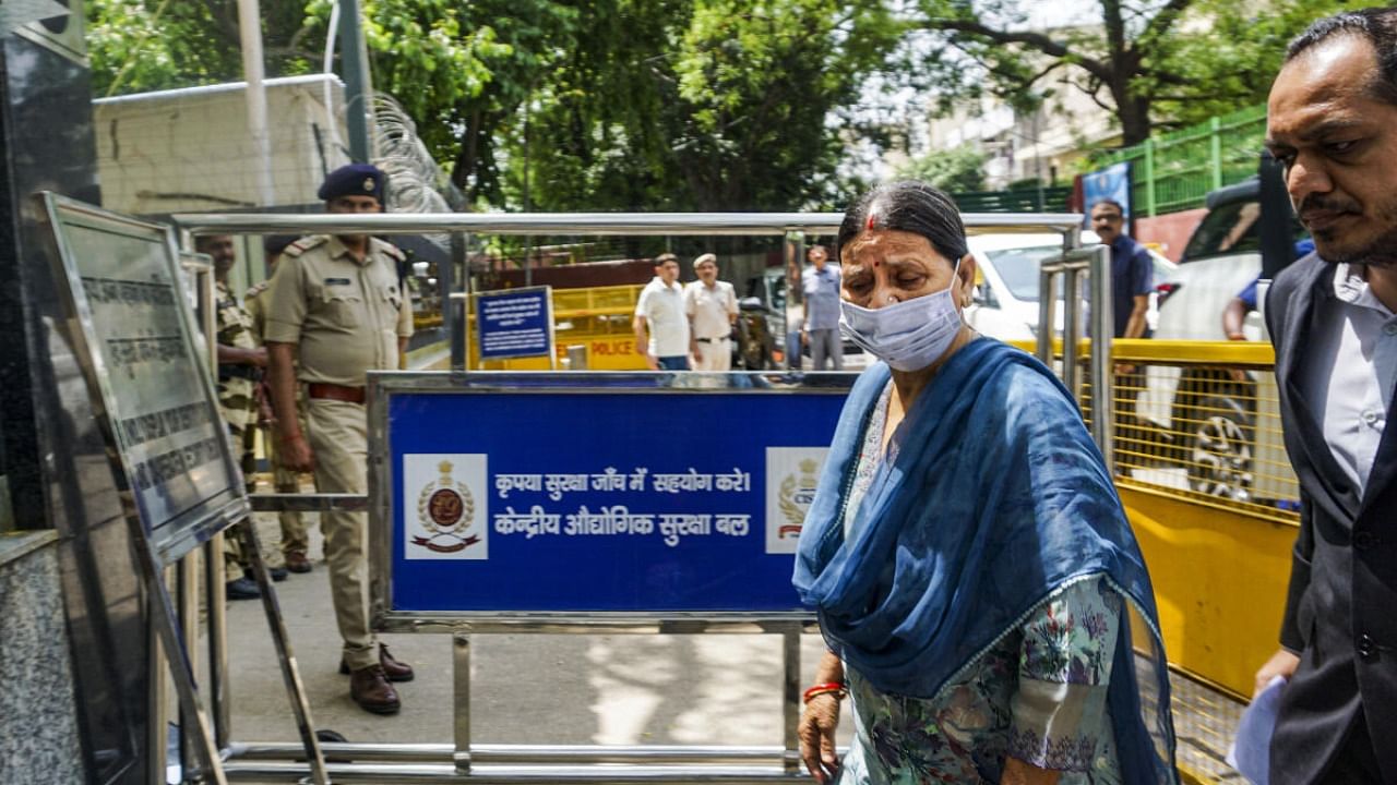 Rashtriya Janata Dal leader Rabri Devi arrives at Enforcement Directorate (ED) office to appear for questioning in connection with the land-for-jobs case, in New Delhi, Thursday, May 18, 2023. Credit: PTI Photo