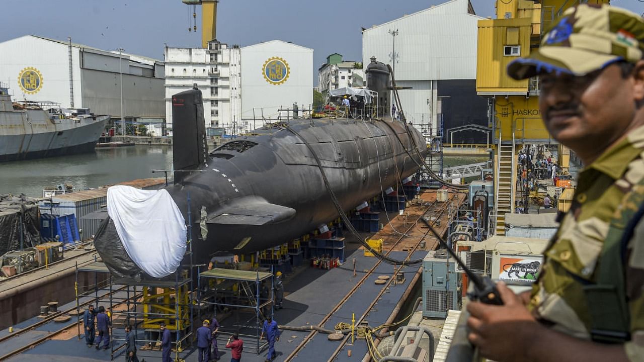 Scorpene submarine 'Vaghsheer' at the Mazagon Dock Shipbuilders Limited (MDL), in Mumbai. Credit: PTI File Photo