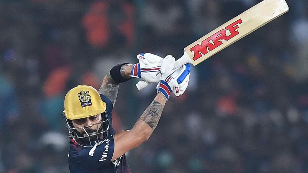 RCB's Virat Kohli plays a shot in the game against SRH. Credit: AFP Photo