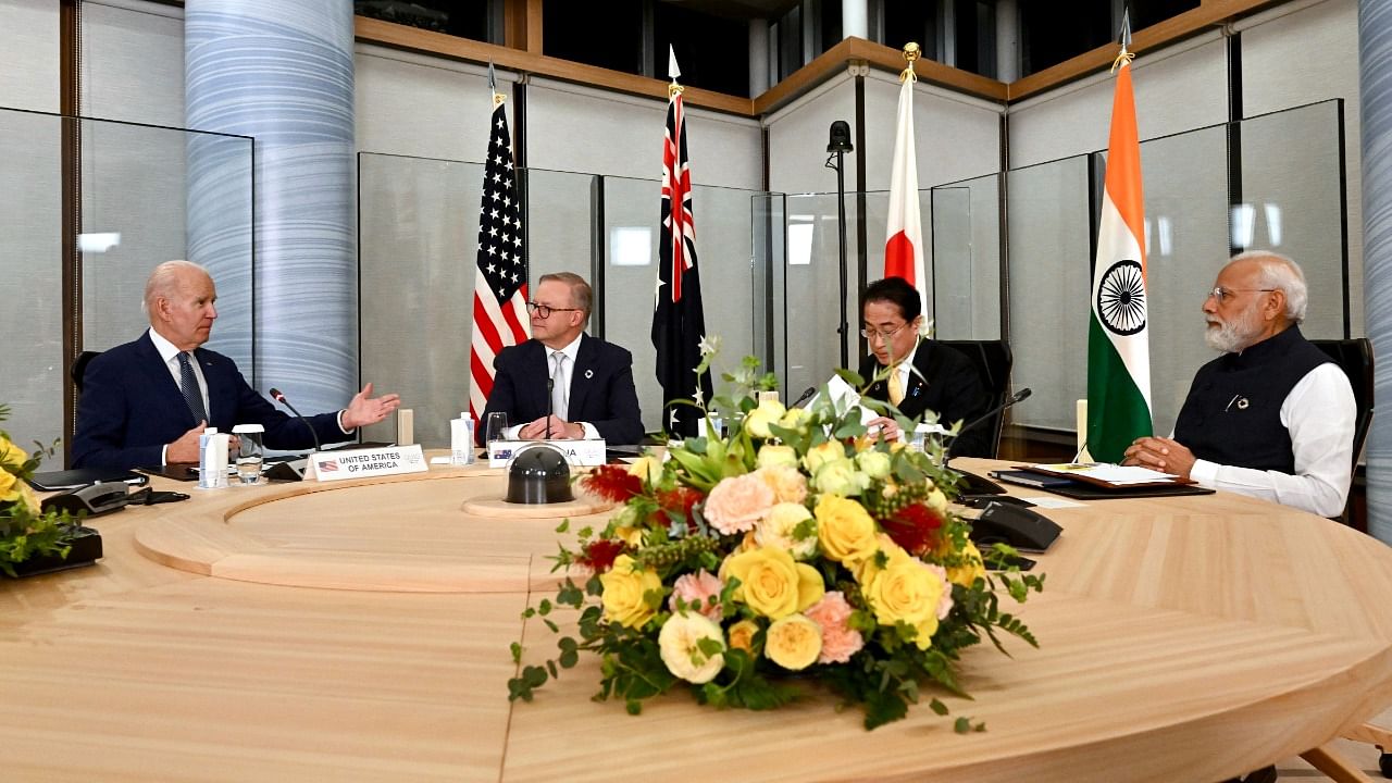 U.S. President Joe Biden, left, Australian Prime Minister Anthony Albanese, second left, Japanese Prime Minister Fumio Kishida, third left, and Indian Prime Minister Narendra Modi attend a Quad Leaders' meeting. Credit: AP Photo