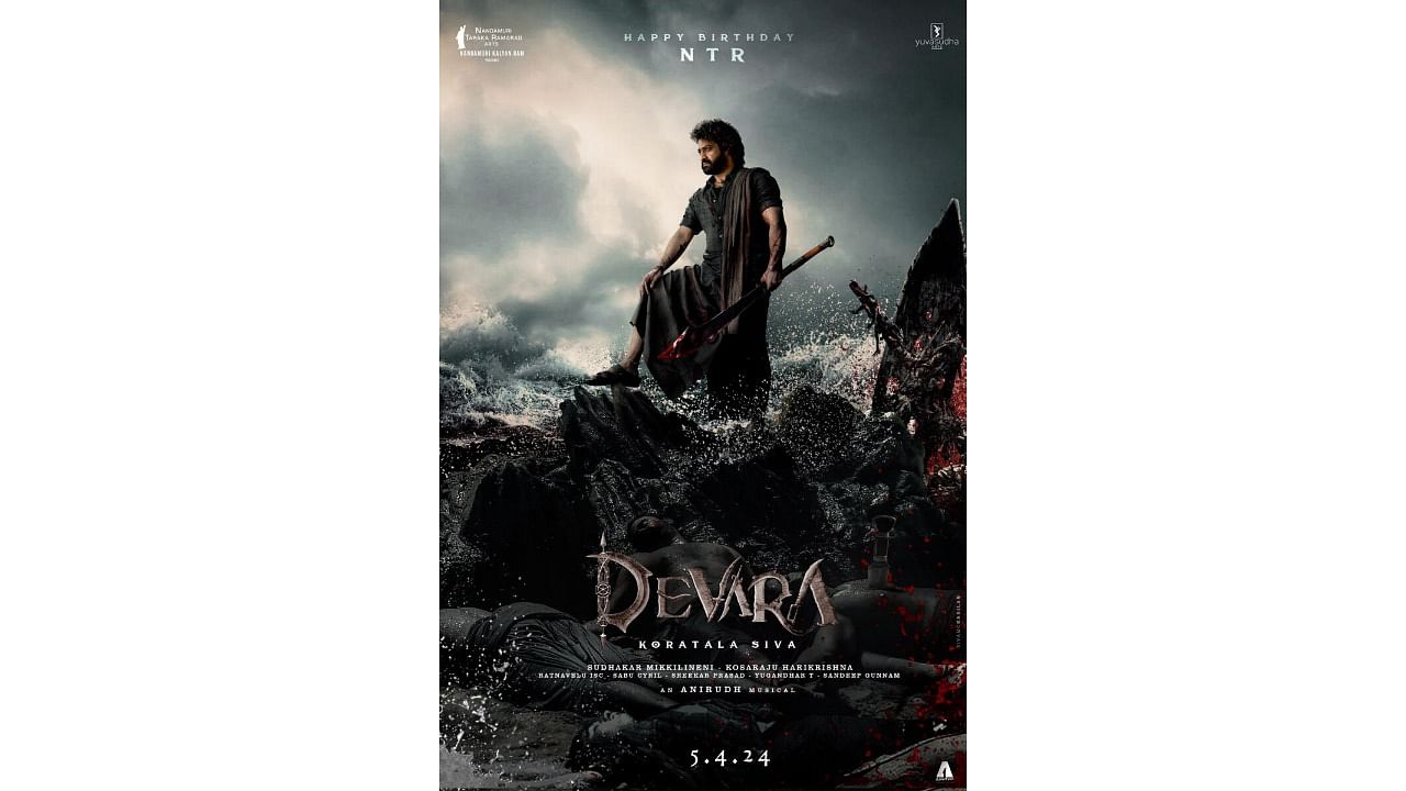 The official poster of Jr NTR's new movie 'Devara'. Credit: PTI Photo