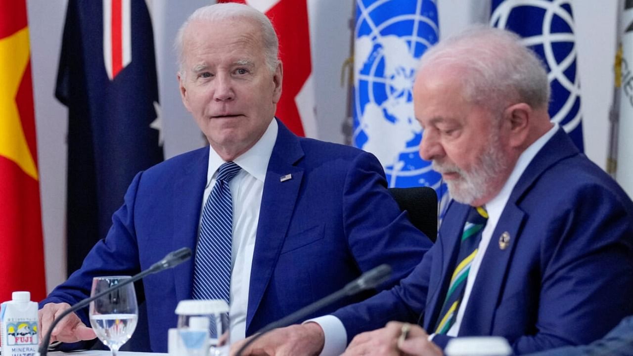 US President Joe Biden reacts during a G7 working session. Credit: Reuters Photo