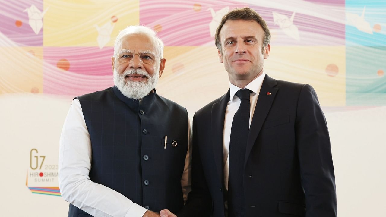 Prime Minister Narendra Modi with French President Emmanuel Macron Credit: Twitter/@PMOIndia