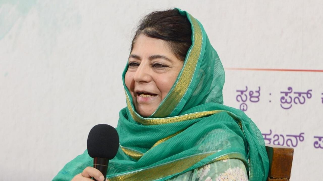 Former J&K CM Mehbooba Mufti addressing a press conference at Press Club, in Bengaluru. Credit: PTI Photo