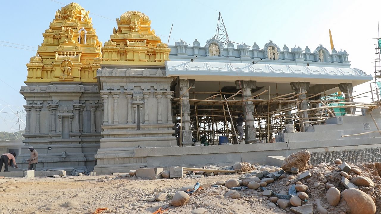 The construction work of 'Shri Tirupati Balaji' temple is in its final phase. Credit: PTI Photo