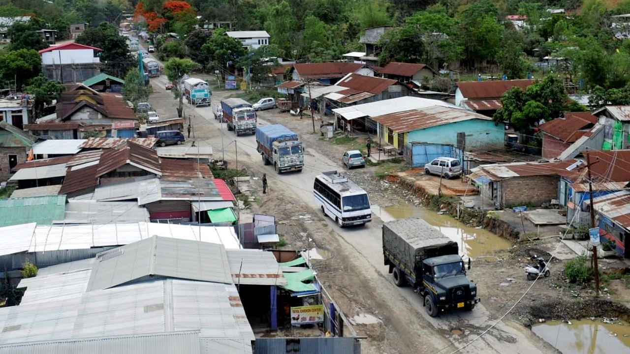 Vehicles carrying essential goods arrive in the violence-hit Manipur. Credit: PTI Photo