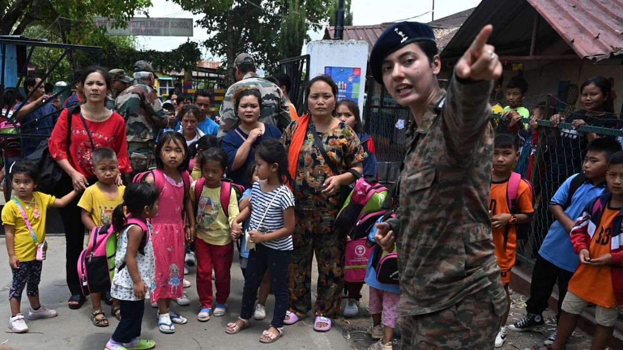 Families evacuated by the Indian army during the ethnic riots in Manipur. Credit: PTI File Photo