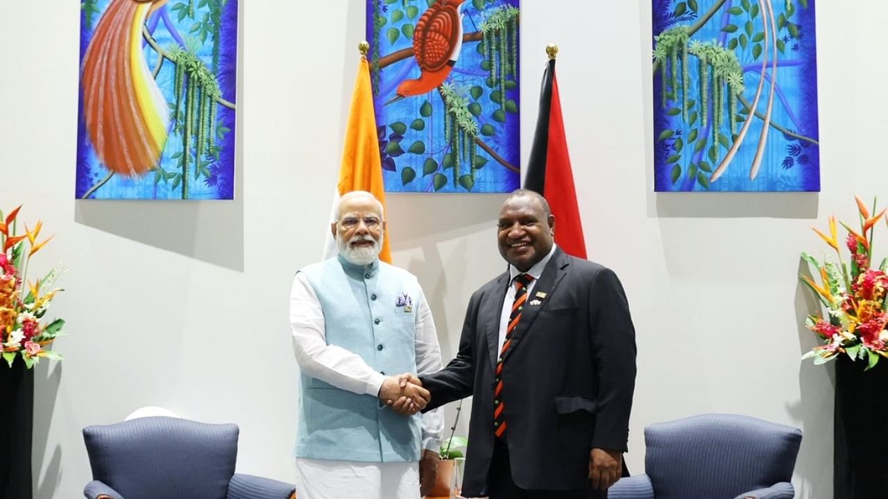 Prime Minister Narendra Modi and his Papua New Guinea counterpart James Marape. Credit: Twitter/@PMOIndia