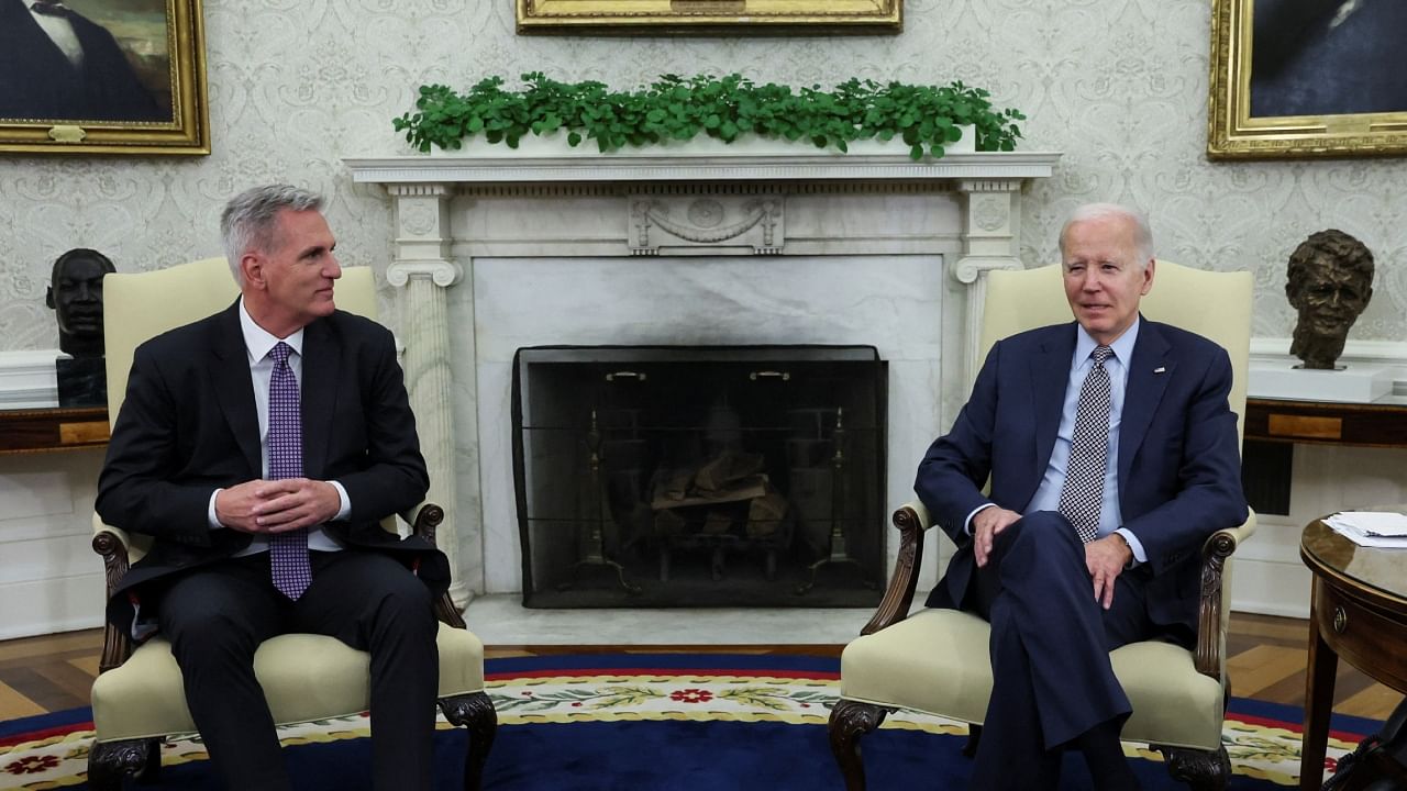 US President Joe Biden hosts debt limit talks with US House Speaker Kevin McCarthy. Credit: Reuters Photo