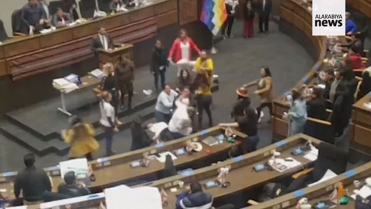 A fight broke out between about 20 lawmakers, with blows traded for several minutes, according to images broadcast on social networks. Credit: Twitter/@AlArabiya_Eng