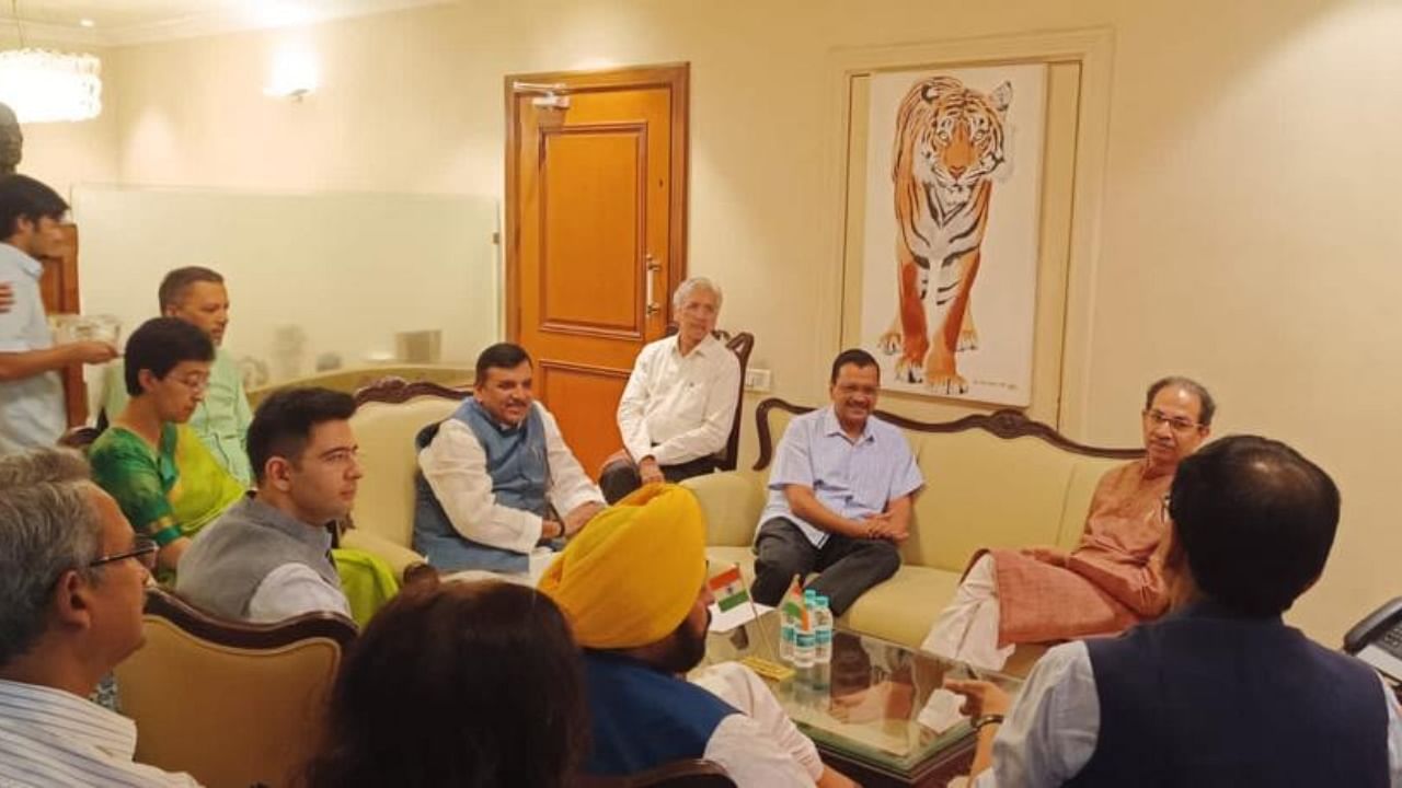 Delhi CM Arvind Kejriwal and other leaders meet with Shiv Sena (UBT) chief Uddhav Thackeray in Mumbai. Credit: Special Arrangement