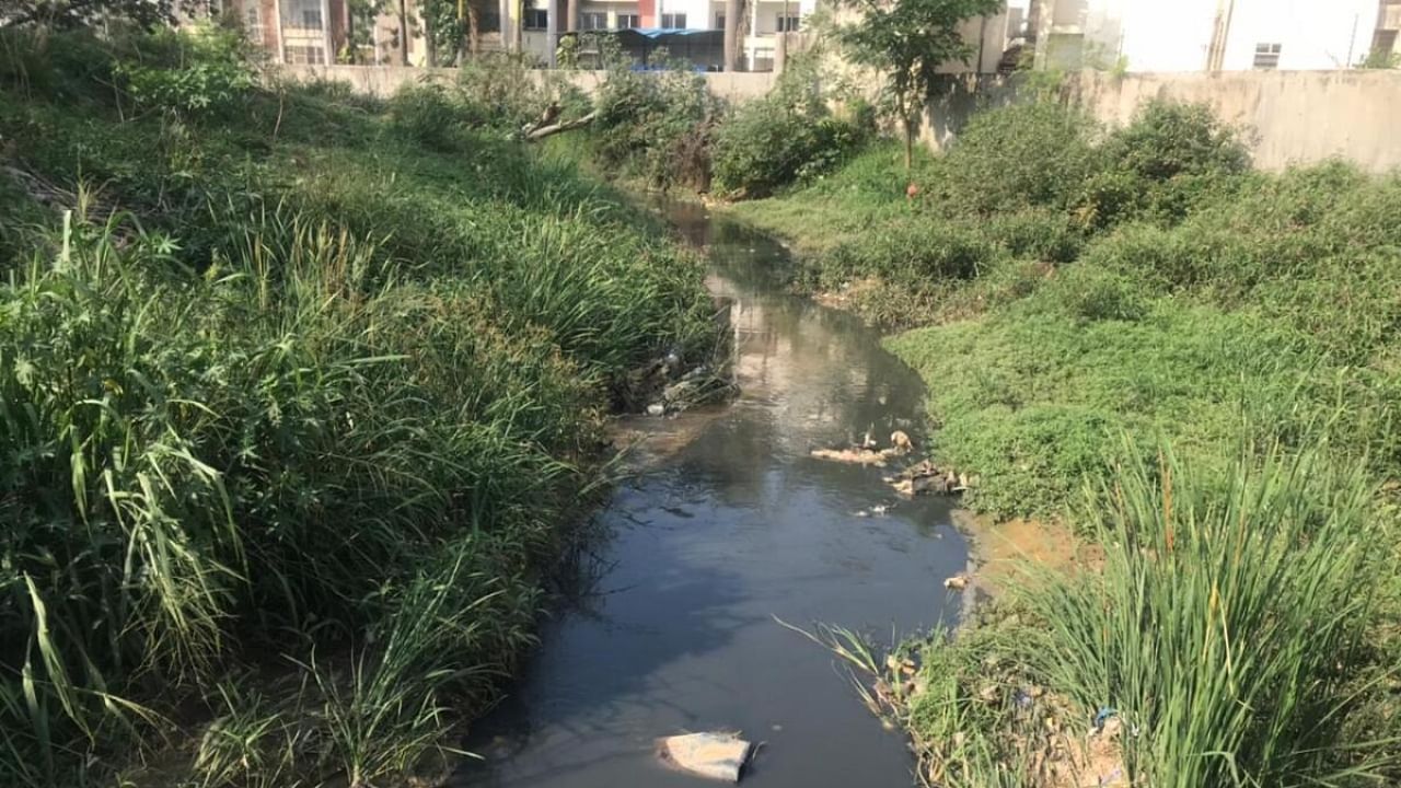 With monsoon around the corner, the BBMP has not desilted the rajakaluves despite allocating funds. This primary drain at Geddalahalli near Kothanur is neither desilted nor has side walls. Credit: DH Photo