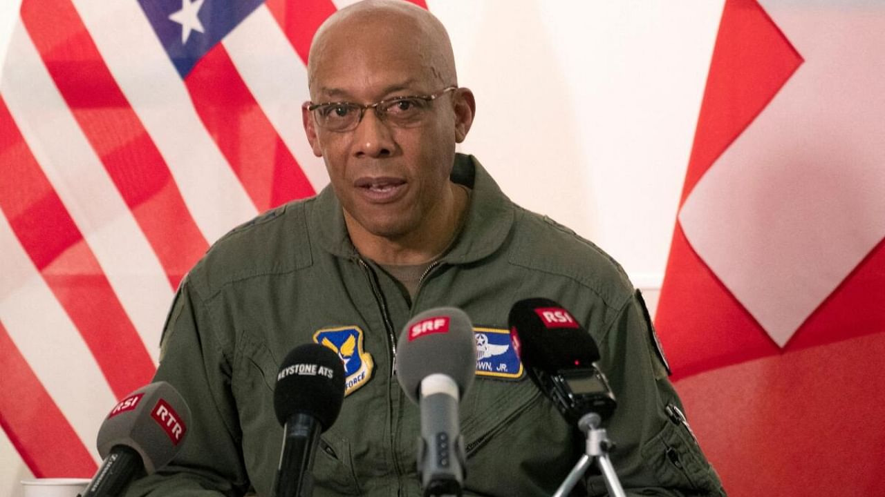 Chief of Staff of the US Air Force General Charles Q Brown Jr addresses the media during a news conference at a Swiss airbase in Payerne, Switzerland March 15, 2022. Credit: Reuters File Photo