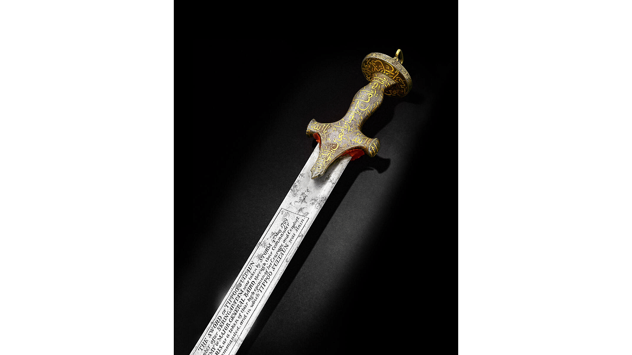 The bedchamber sword of Tipu Sultan that was sold at Bonhams auction house, in London. Credit: PTI Photo