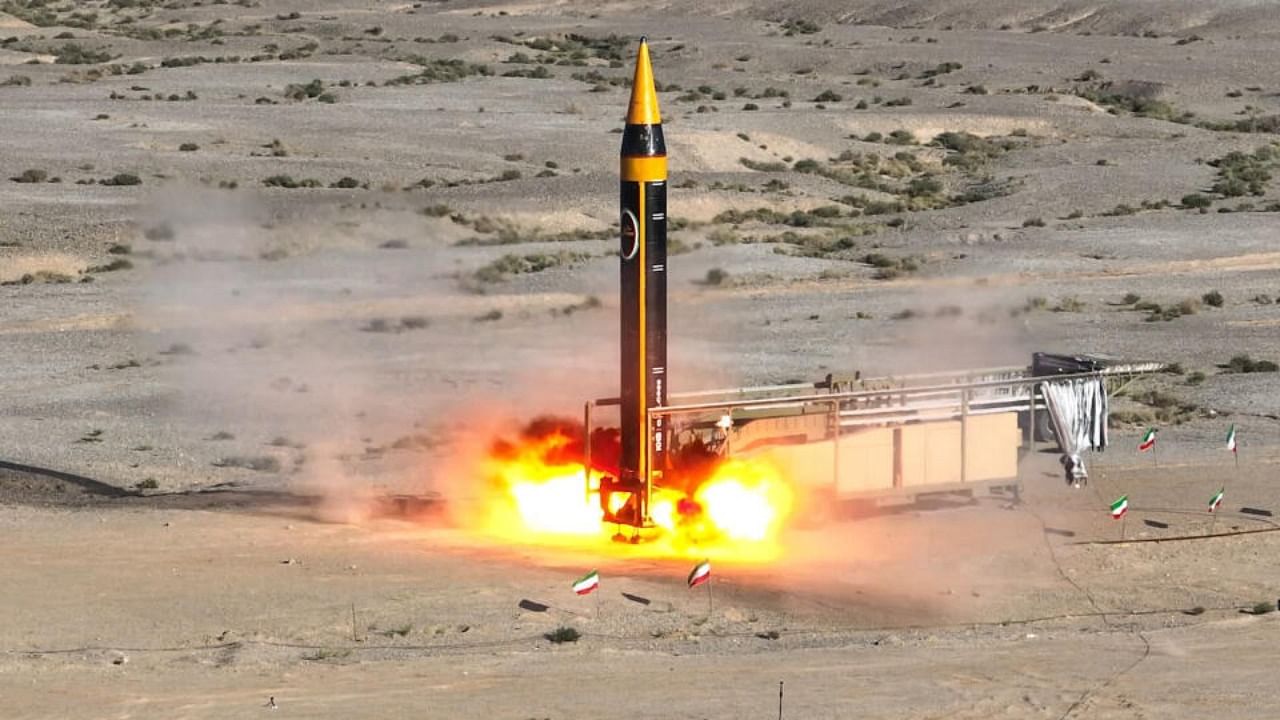 The testing of Iran's fourth generation Khorramshahr ballistic missile, named Khaibar, at an undisclosed location. Credit: AFP Photo