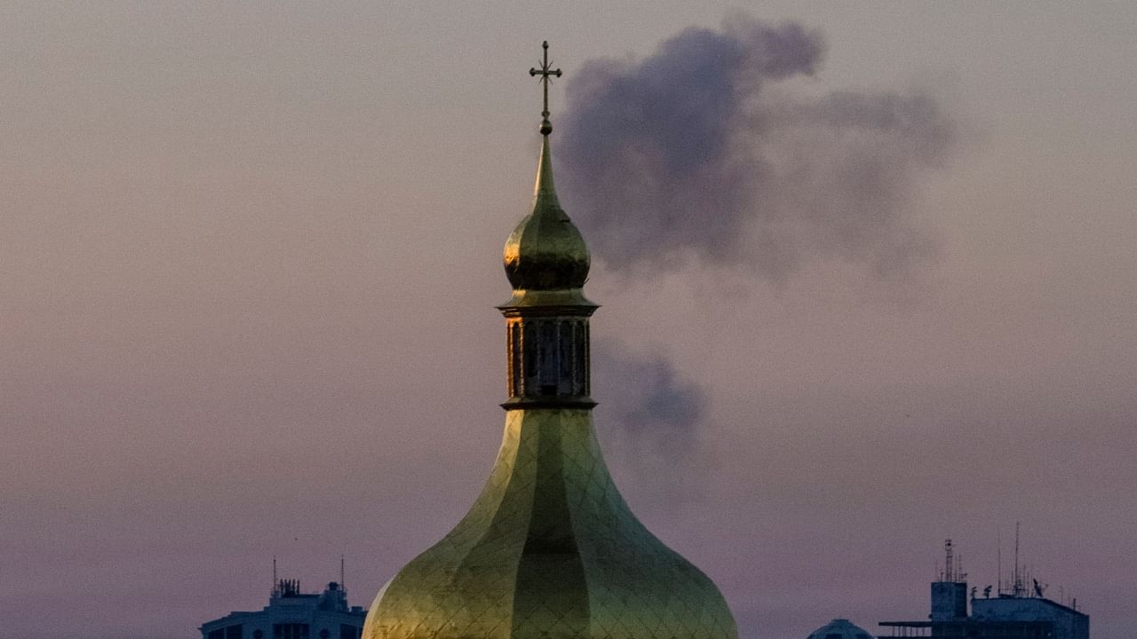 Smoke rises after a Russian missile strike, amid Russia's attack on Ukraine, in Kyiv, Ukraine May 18, 2023.