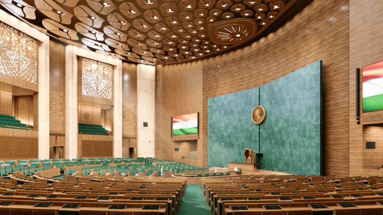The new Parliament building can comfortably seat 888 members in the Lok Sabha chamber and 300 in the Rajya Sabha chamber. Credit: Official Central Vista website