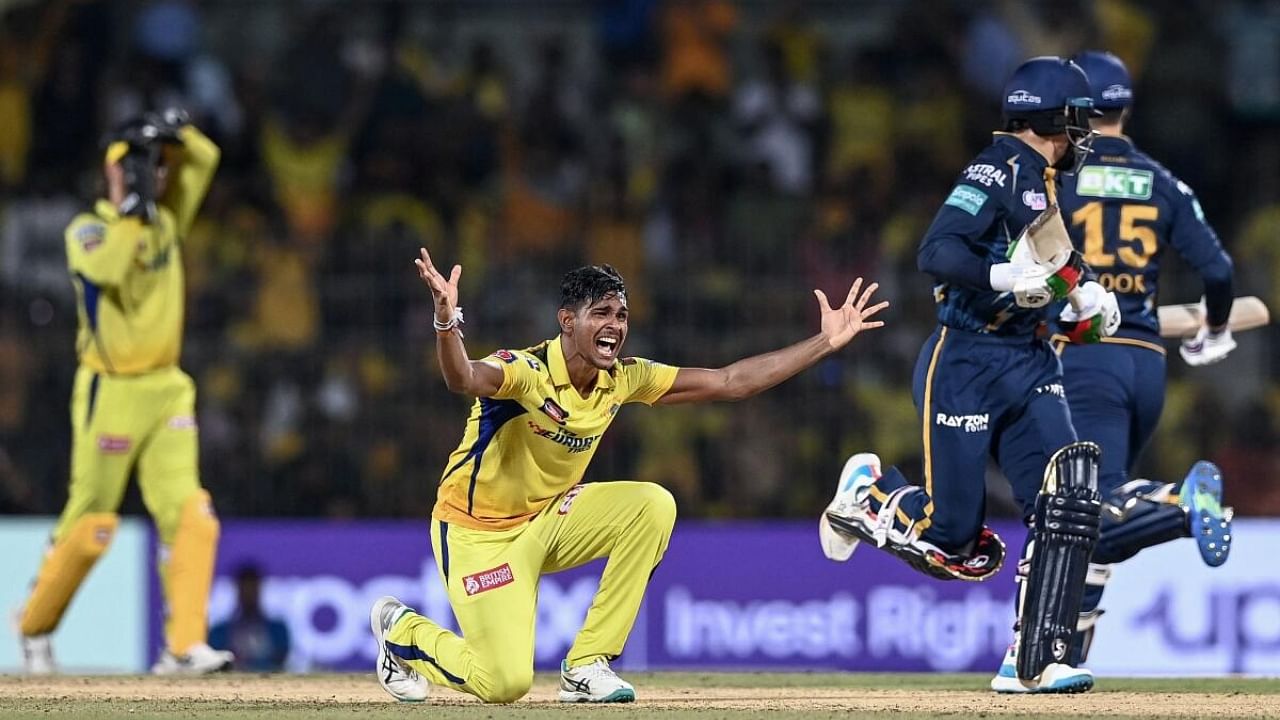 Pathirana was stopped in his stride for his second over by the umpires because he hadn’t been on the field for the same amount of time as he had been off it. Credit: AFP Photo