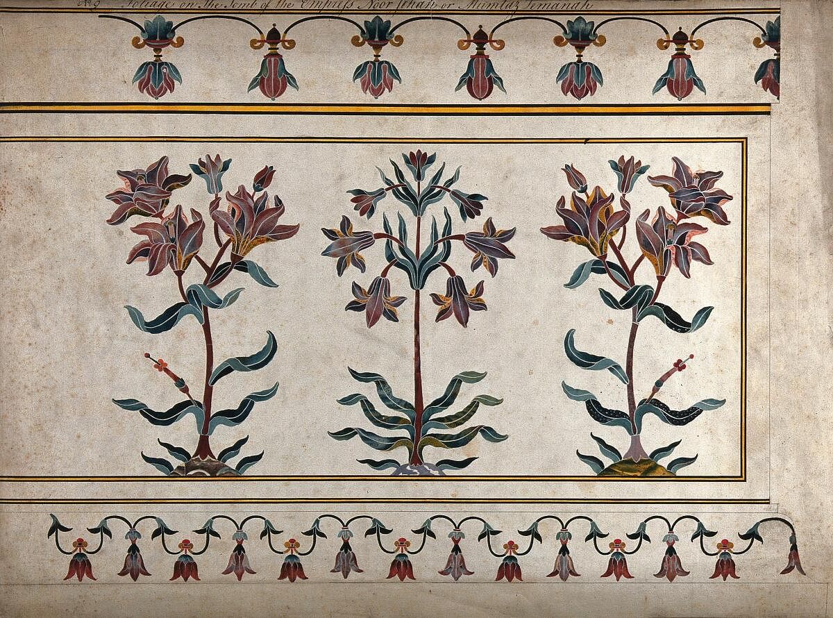 Painting of a Pietra Dura Panel from the Taj Mahal, c 1834. (Pic courtesy: San Diego Museum of Art, Wikimedia Commons)
