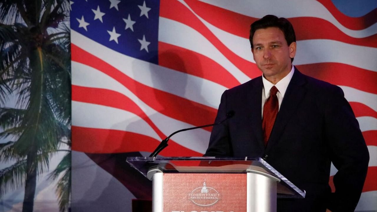Florida Governor Ron DeSantis speaks during the Florida Family Policy Council Annual Dinner Gala, in Orlando, Florida, US, May 20, 2023. Credit: Reuters Photo
