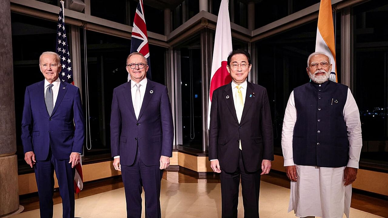 Prime Minister Narendra Modi with USA President Joe Biden, Prime Minister of Australia Anthony Albanese and Prime Minister of Japan Fumio Kishida during the Quad Leaders' Summit, in Hiroshima. Credit: PTI Photo