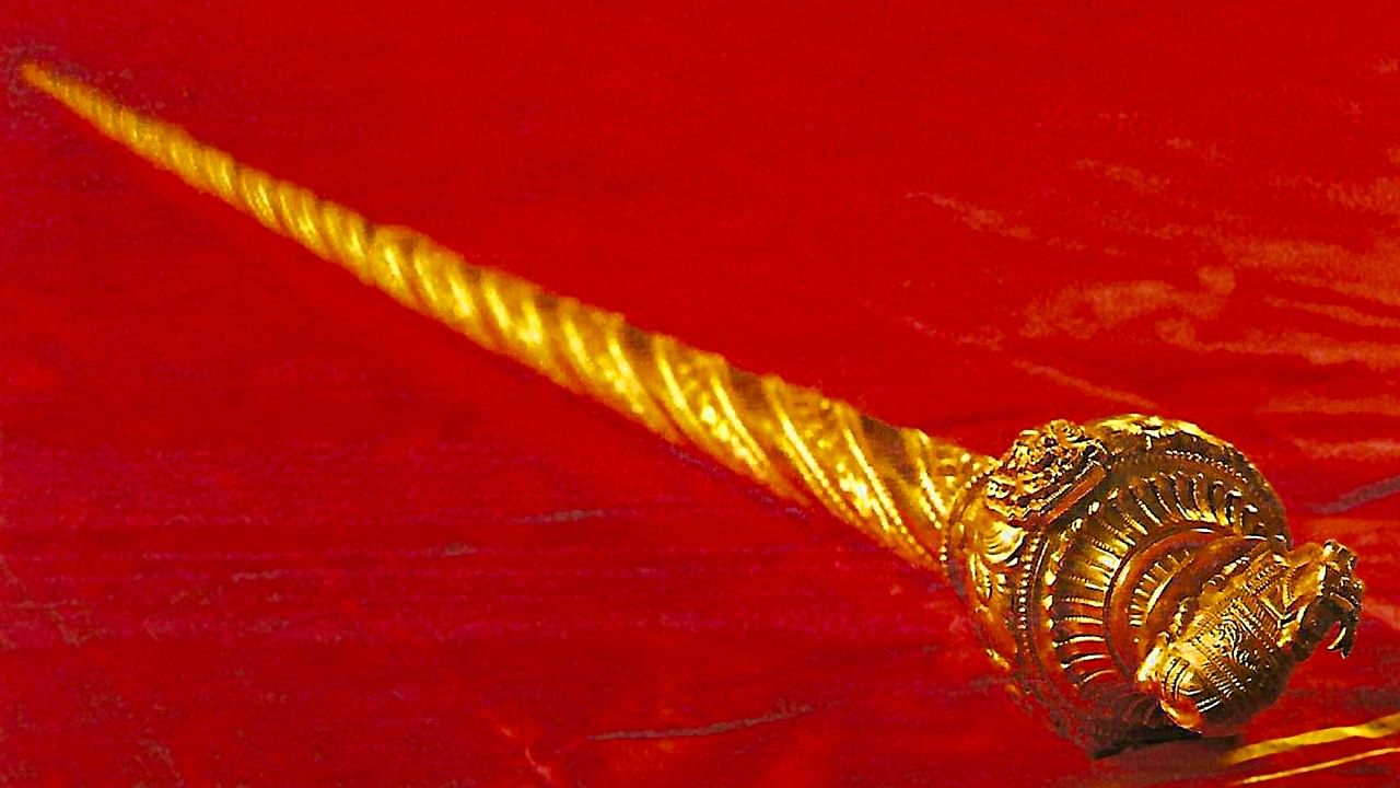 'Sengol', a historical sceptre from Tamil Nadu, will be installed in the new Parliament building, to be inaugurated on May 28, in New Delhi. Credit: PTI Photo