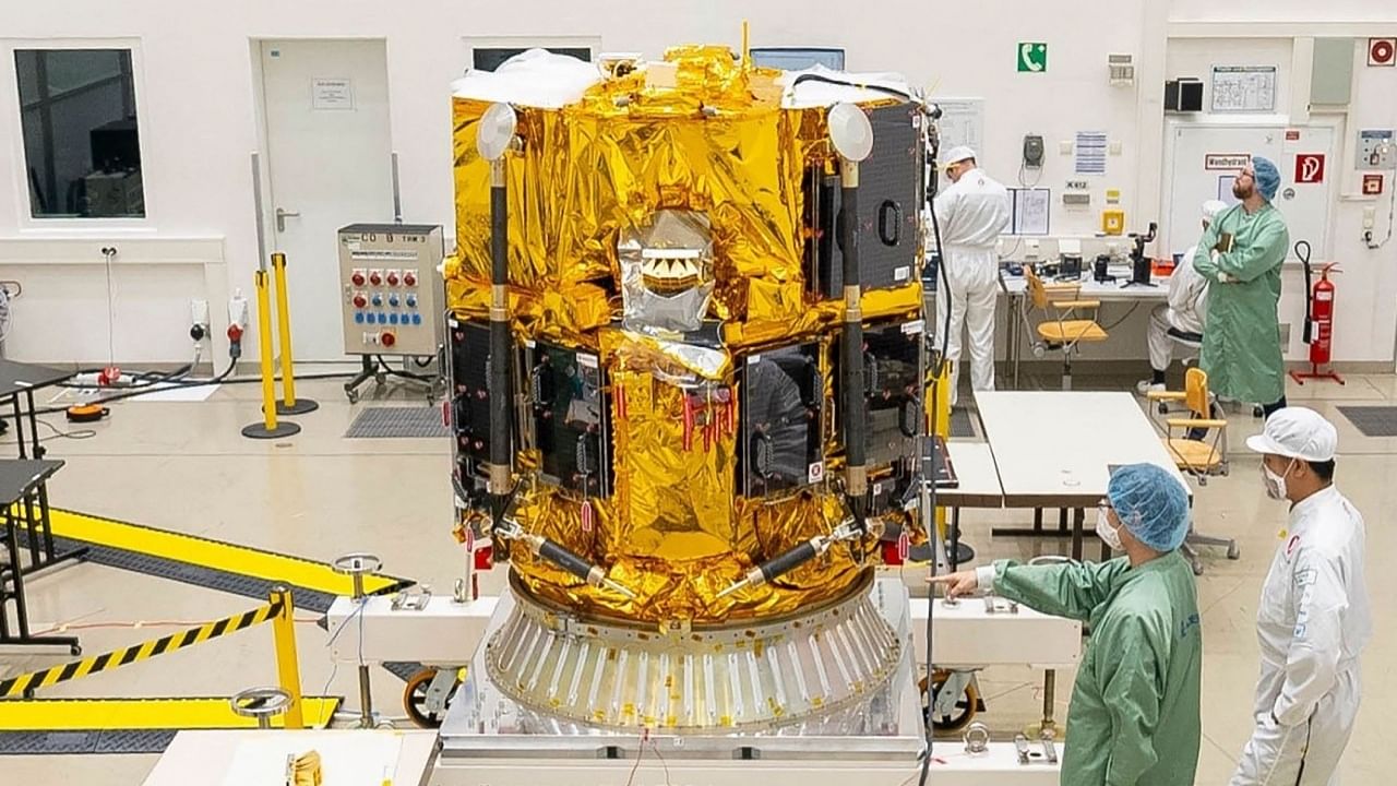 This undated handout photo released by Japanese firm ispace on April 25, 2023 shows the Hakuto-R Mission 1 lander assembled at the IABG Space Test Centre in Germany. Credit: AFP Photo