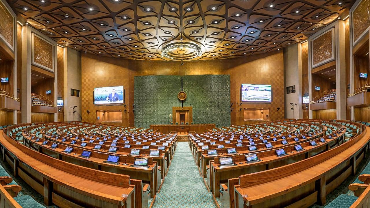 Inside view of the new Parliament building. Credit: PTI Photo
